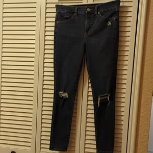 Express Dark Blue Distressed Skinny Jeans